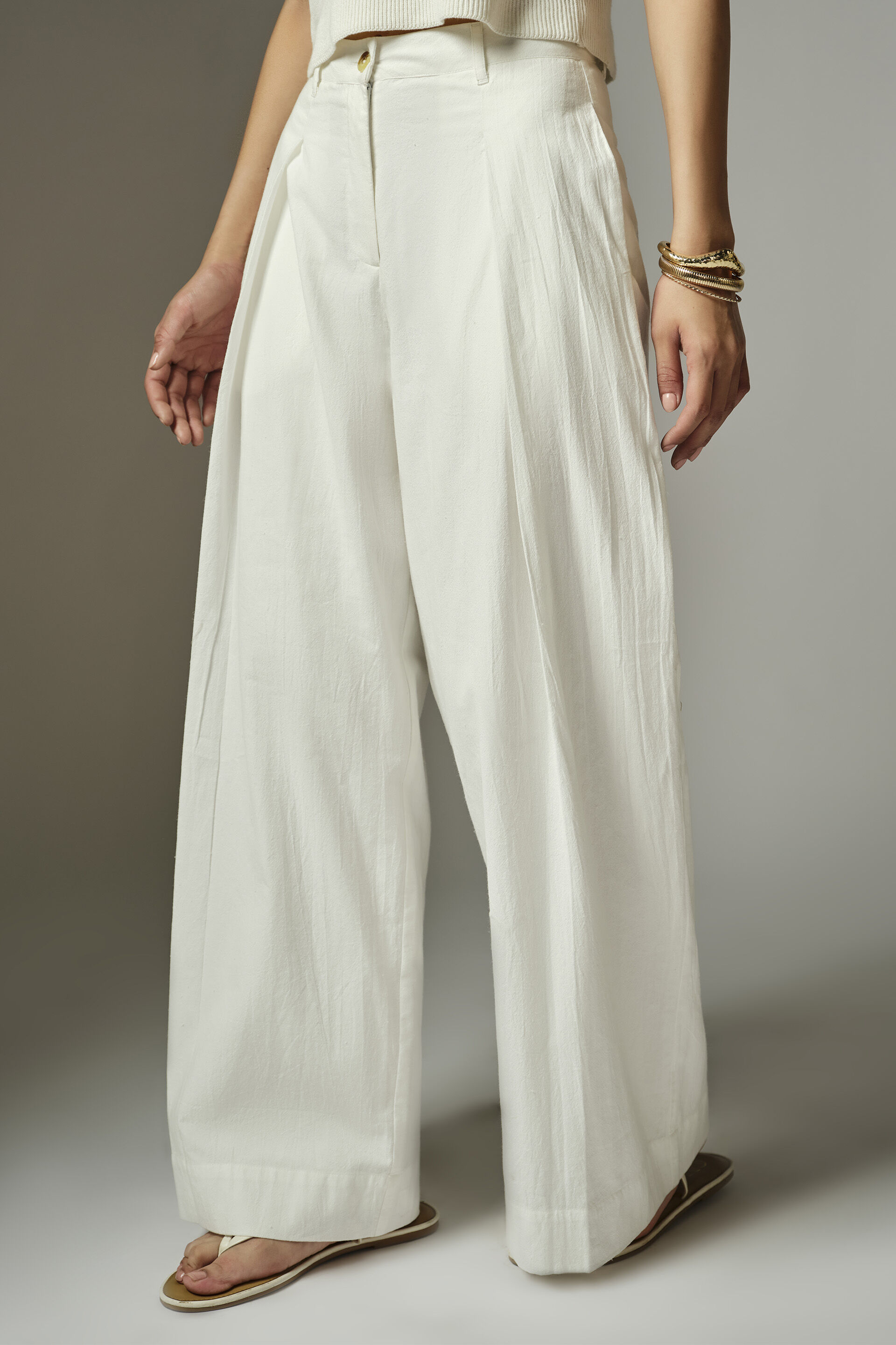 White High-Rise Relaxed Pants, White, image 2